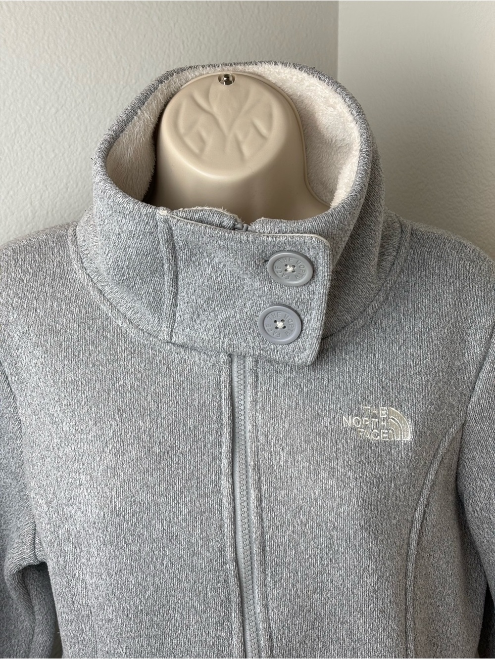The North Face Women’s M Gray Sherpa Lined Fleece Jacket High Collar Full Zip - Picture 8 of 10